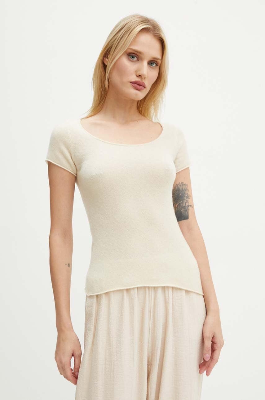 American Vintage tricou de lana culoarea bej, RAX18CH24