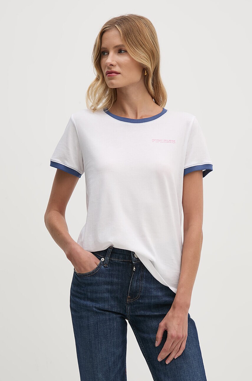 Pepe Jeans tricou din bumbac ELISE femei, culoarea alb, PL505878