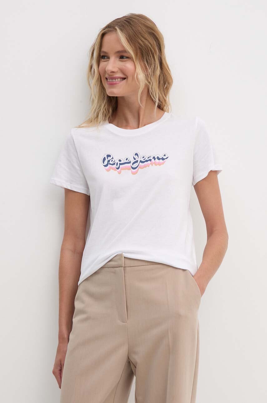 Pepe Jeans tricou din bumbac ENARA femei, culoarea alb, PL505879