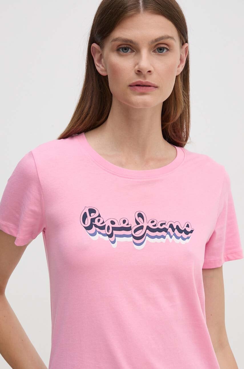 Pepe Jeans tricou din bumbac ENARA femei, culoarea roz, PL505879