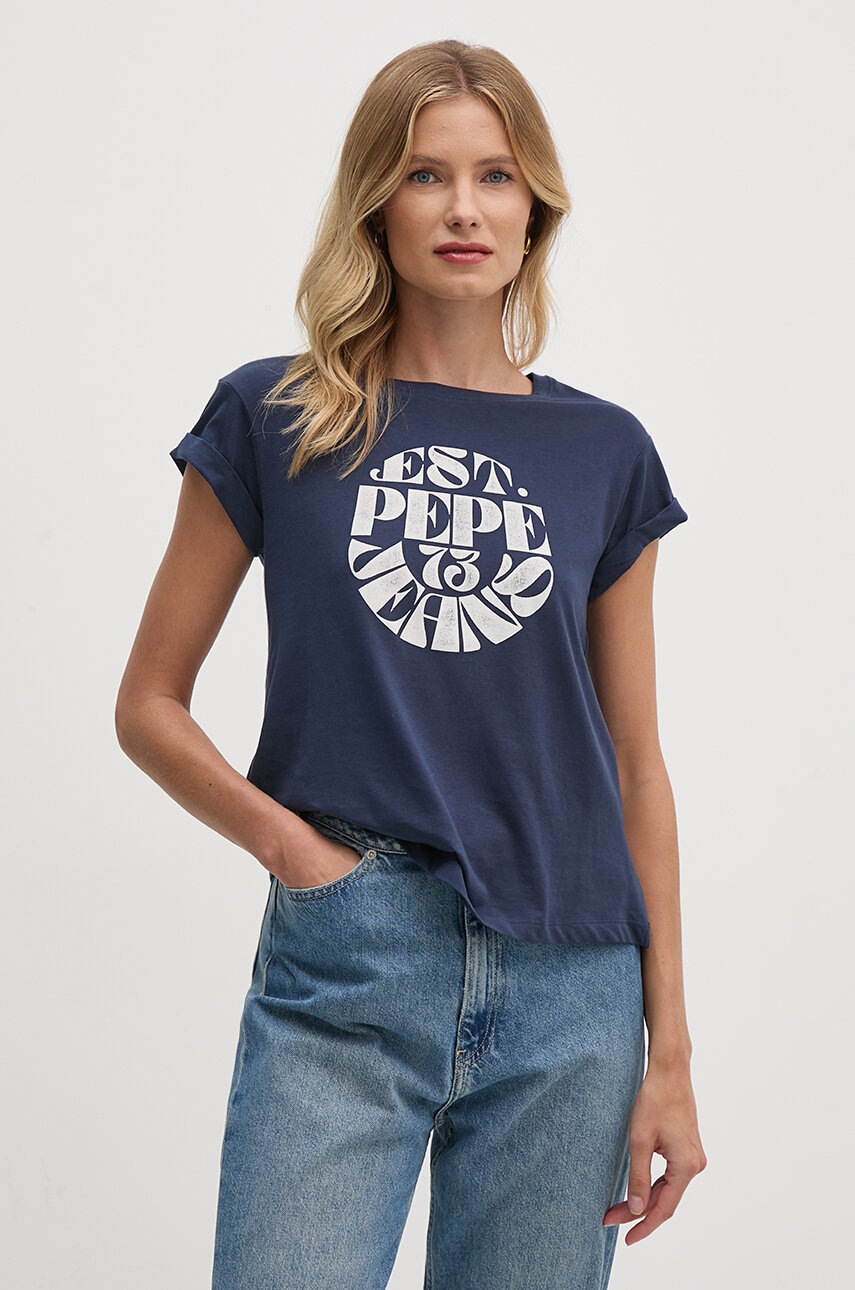 

Памучна тениска Pepe Jeans ELVIA в тъмносиньо PL505881, Тъмносин