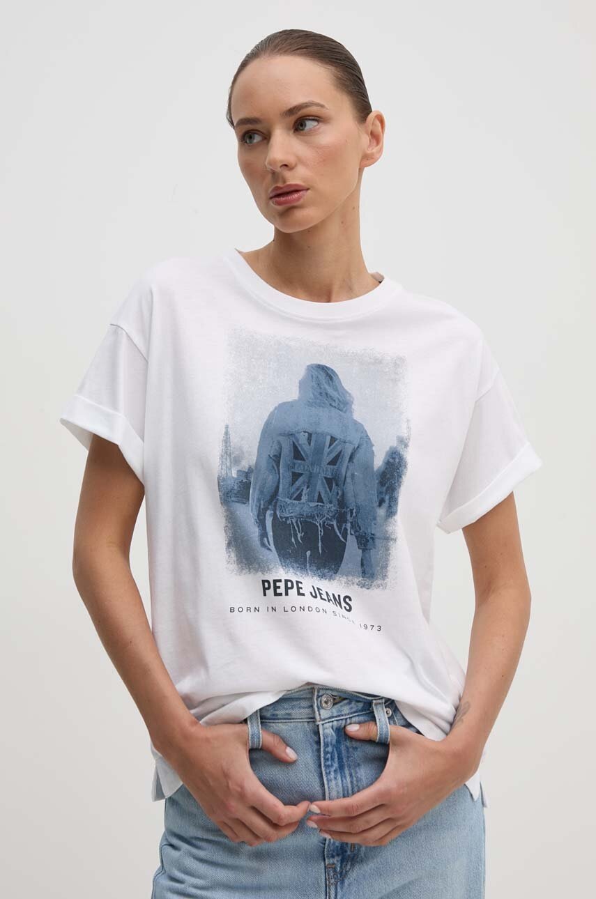 Pepe Jeans tricou din bumbac ELIZA femei, culoarea bej, PL505890