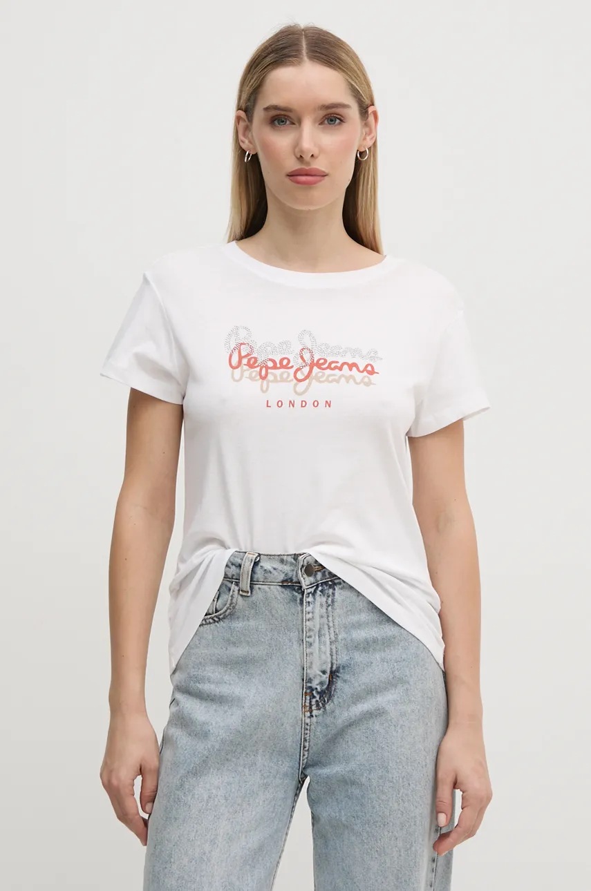 Pepe Jeans tricou din bumbac GALEY femei, culoarea alb, PL505941