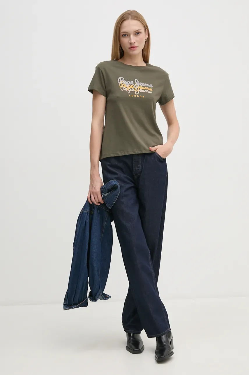 Хлопковая футболка Pepe Jeans GALEY женская цвет зелёный PL505941 Хлопковая футболка Pepe Jeans GALEY женская цвет зелёный PL505941