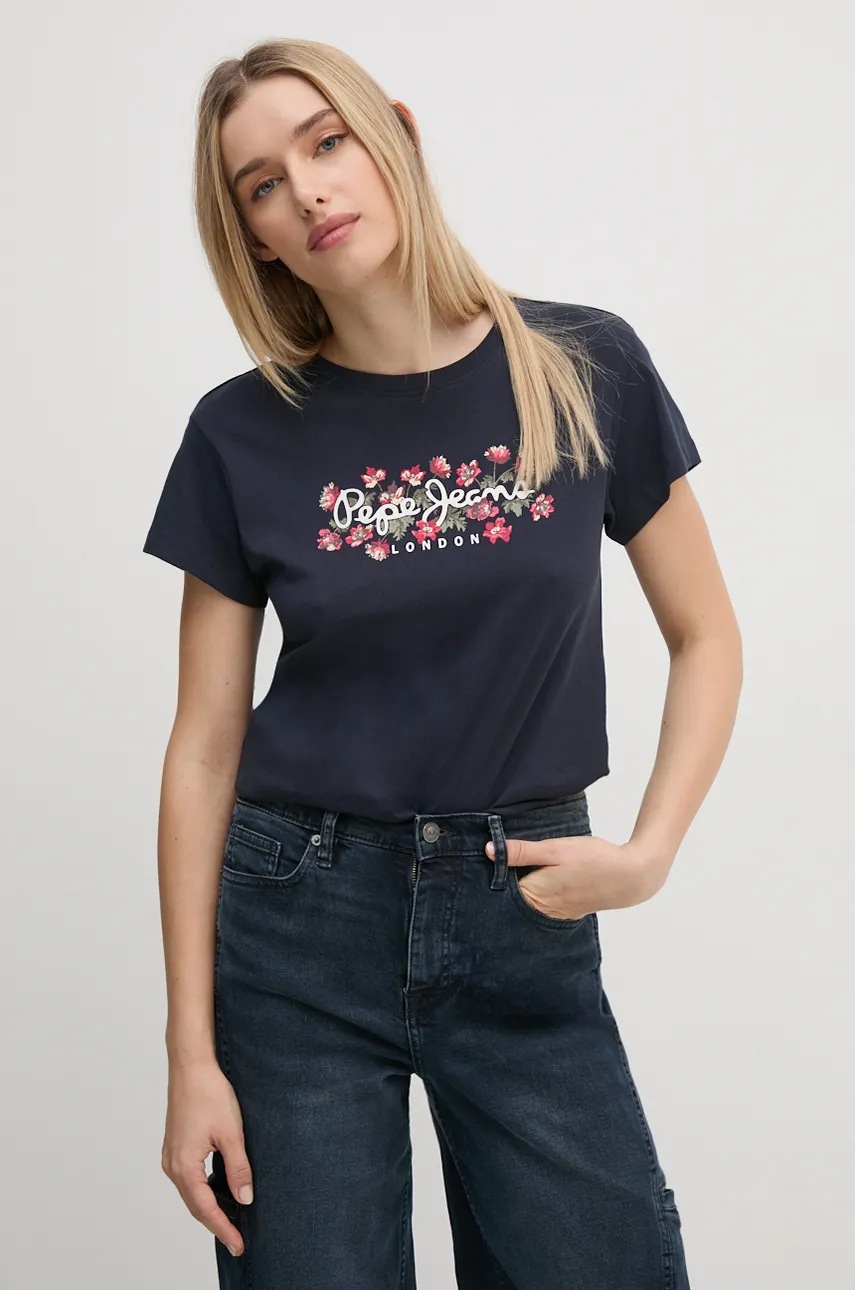 Pepe Jeans tricou din bumbac GINNY femei, culoarea albastru marin, PL505945