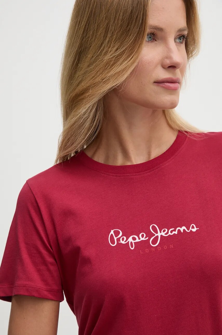 

Памучна тениска Pepe Jeans FIORE в червено PL505951, Бордо