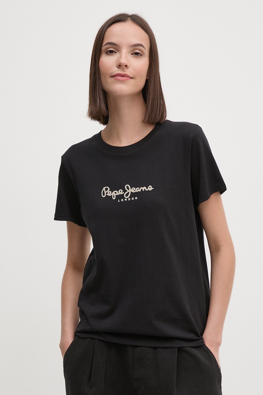 Pepe Jeans tricou din bumbac FIORE femei, culoarea negru, PL505951