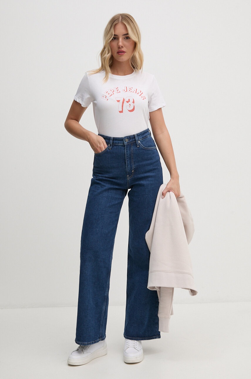 Βαμβακερό μπλουζάκι Pepe Jeans GIGI γυναικείο, χρώμα: άσπρο, PL505958 φωτογραφία