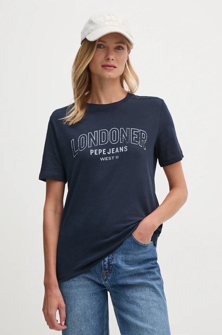 Pepe Jeans tricou din bumbac GABBY femei, culoarea albastru marin, PL505968