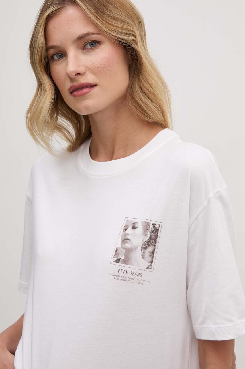 Pepe Jeans tricou din bumbac GILLY femei, culoarea alb, PL505975
