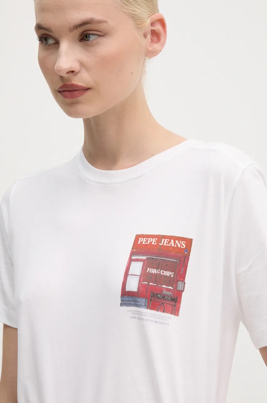 Pepe Jeans tricou din bumbac GWENDOLYN femei, culoarea alb, PL505976