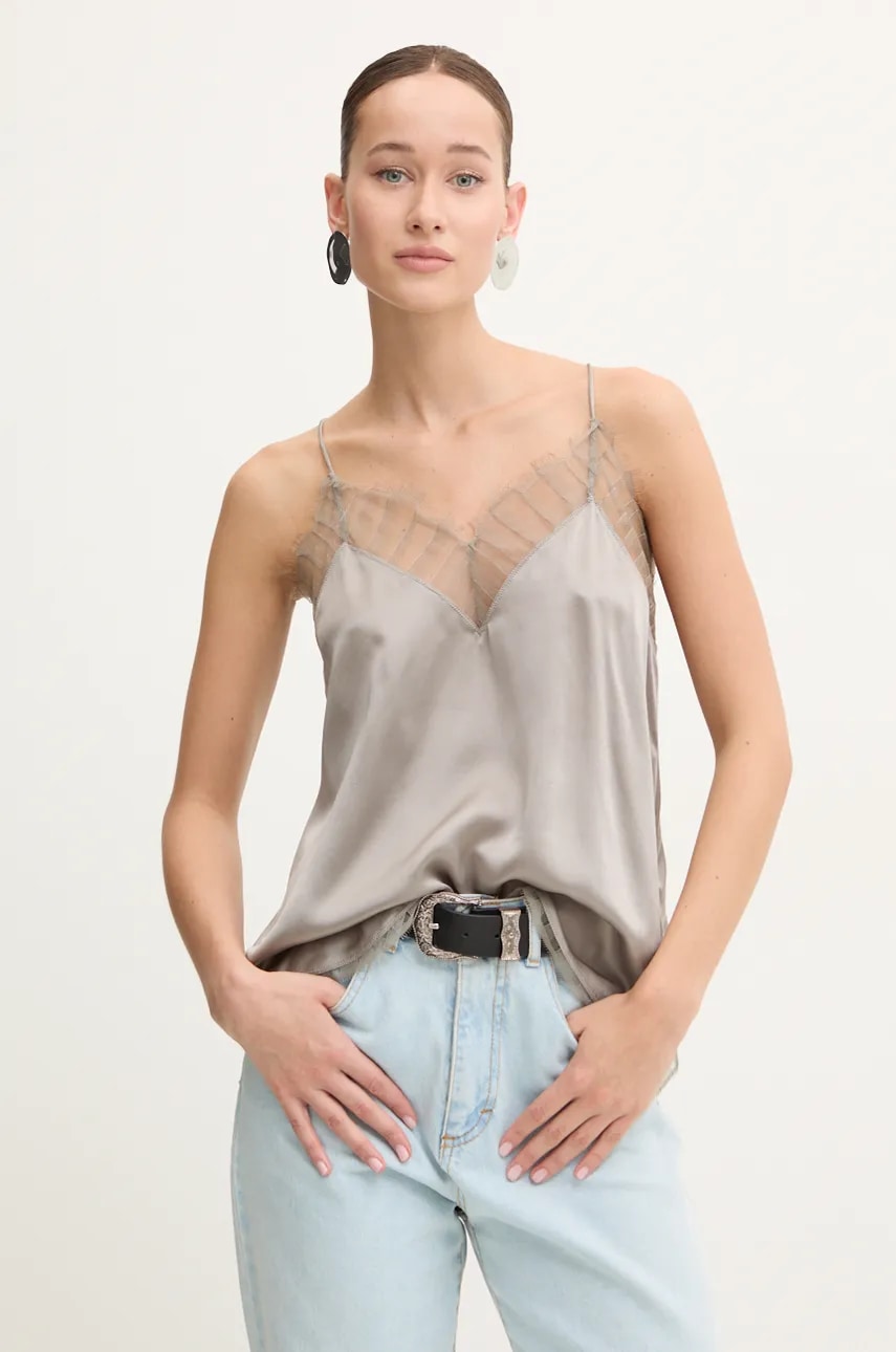 

Копринена блуза IRO в сиво с изчистен дизайн WM16BERWYN, Сив