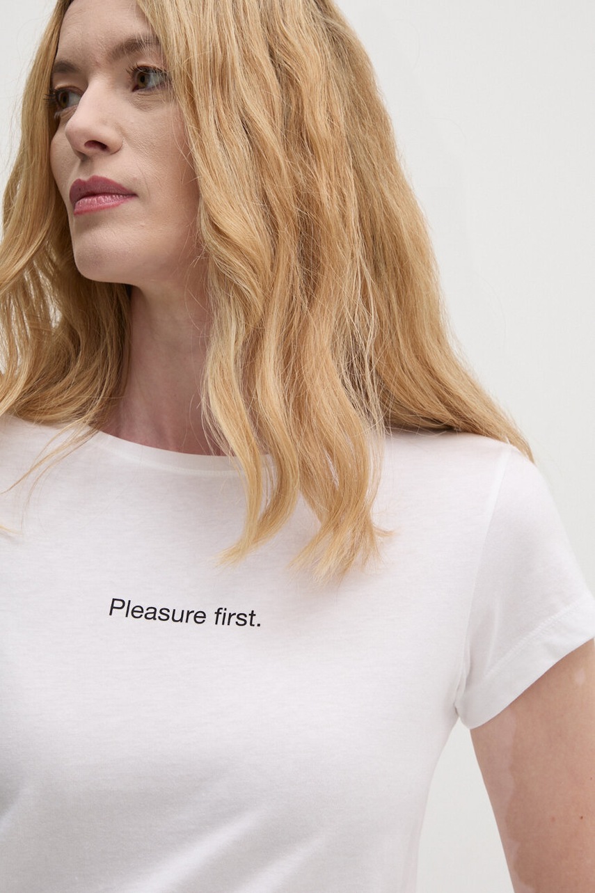 

Памучна тениска Sisley в бяло 3I1XL105Q, Бял