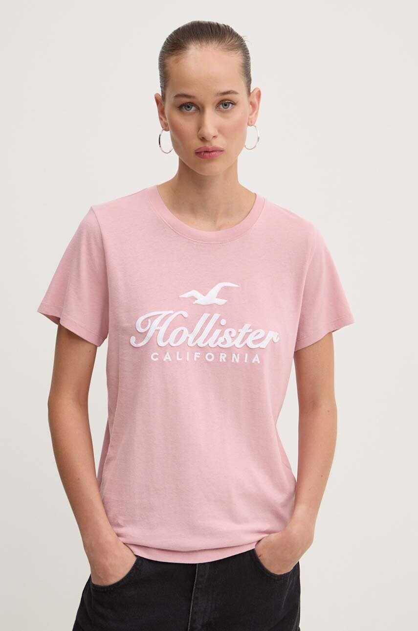 Hollister Co. tricou din bumbac femei, culoarea roz, KI357-3284