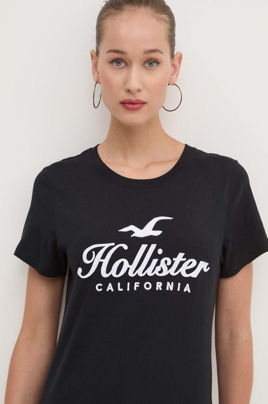 

Памучна тениска Hollister Co. в черно KI357-3284, Черен