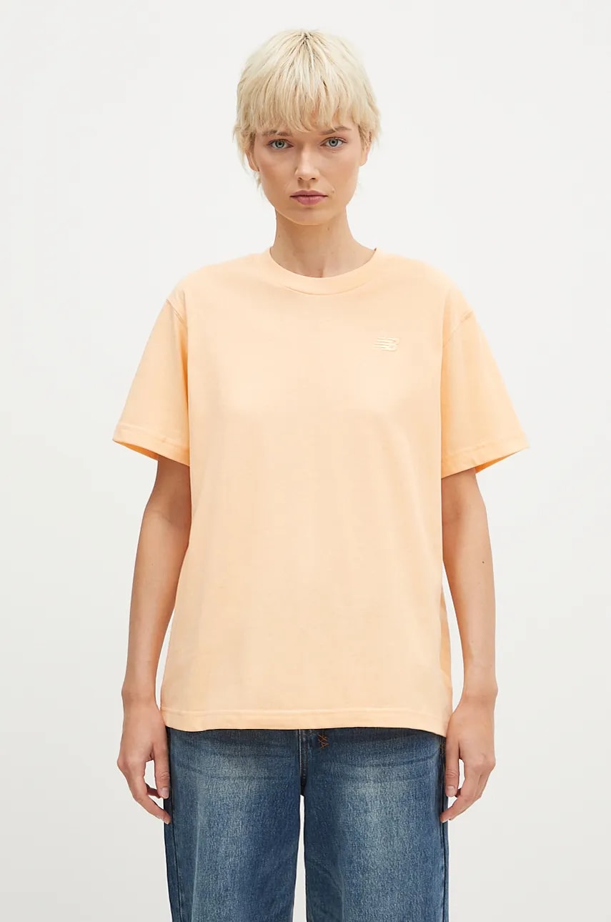 New Balance tricou din bumbac Athletics Jersey femei, culoarea portocaliu, WT41501PAE New Balance tricou din bumbac Athletics Jersey femei, culoarea portocaliu, WT41501PAE