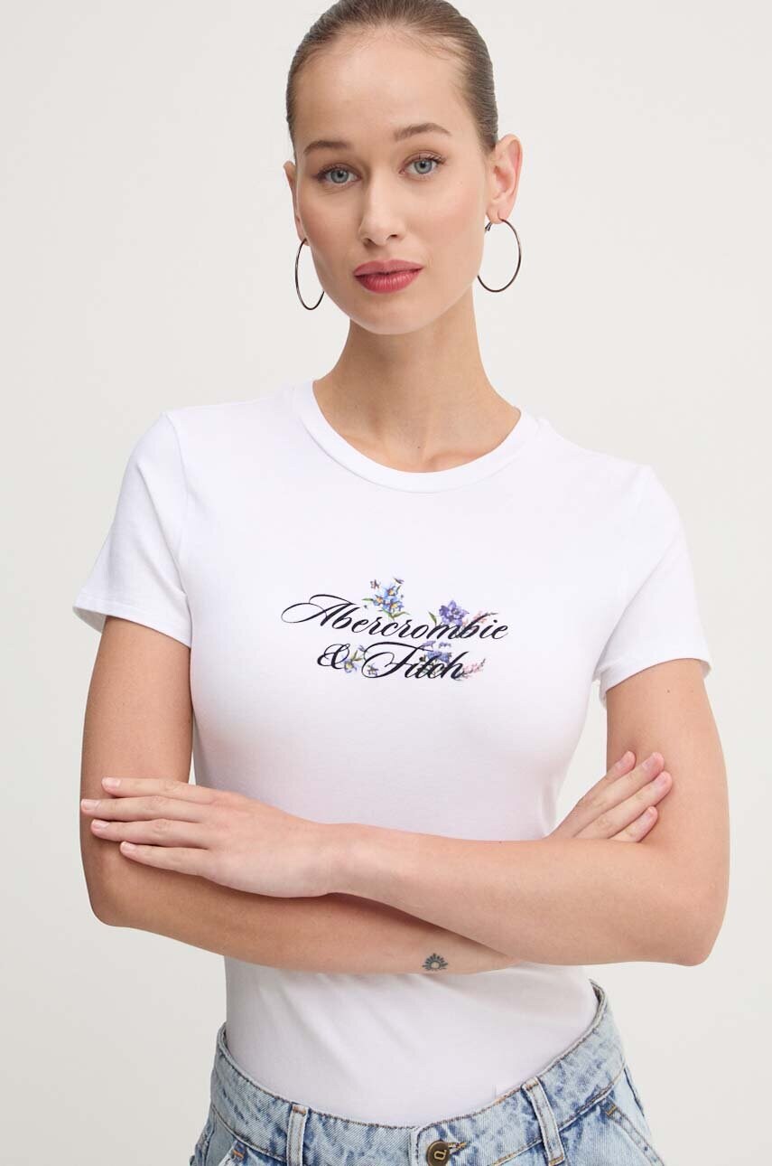 Abercrombie & Fitch tricou femei, culoarea alb, KI157-4308