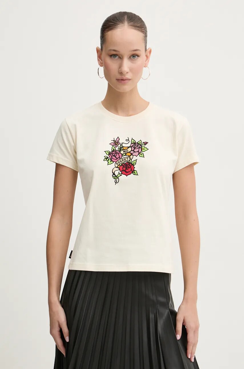 Superdry tricou din bumbac femei, culoarea bej, W1011573A-3KU