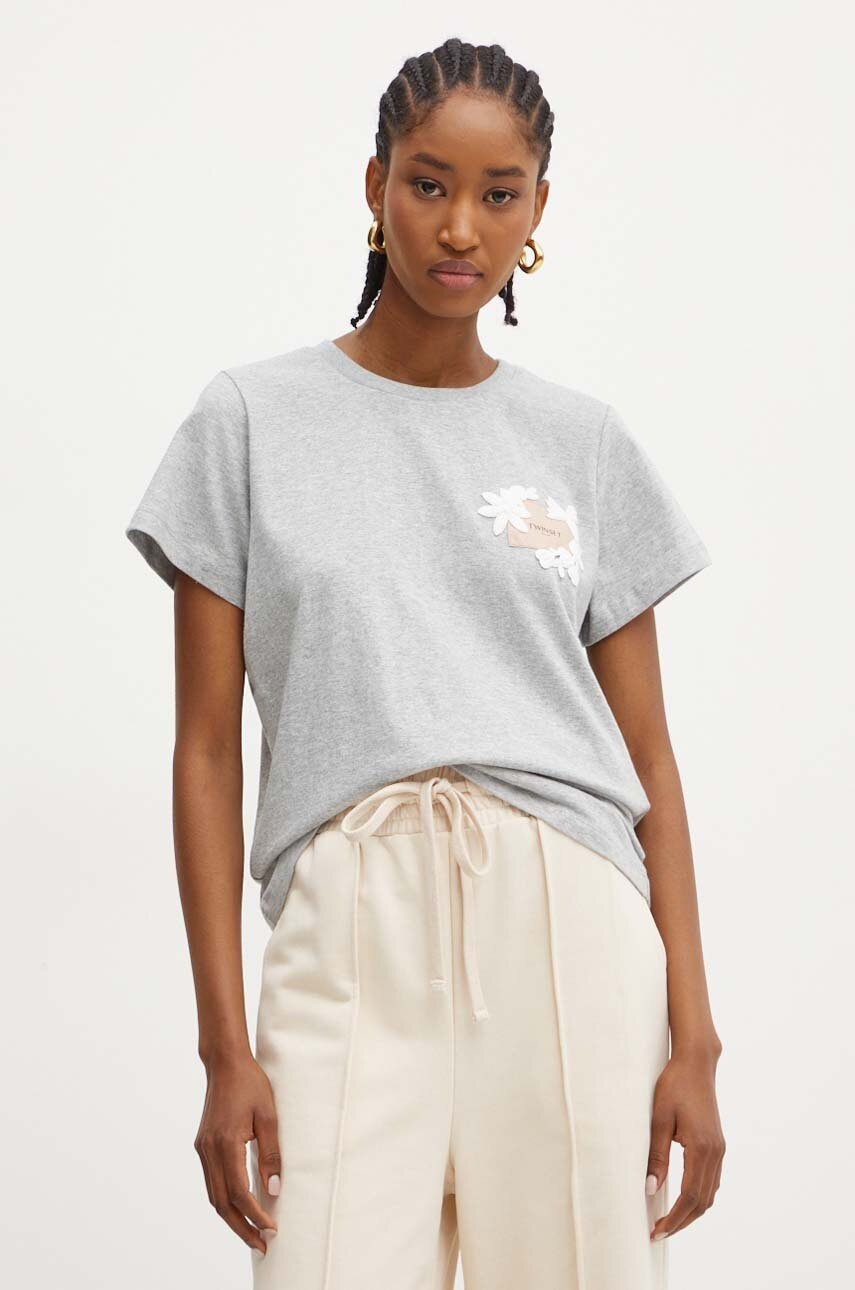

Памучна тениска Twinset в сиво 242TP2520, Сив
