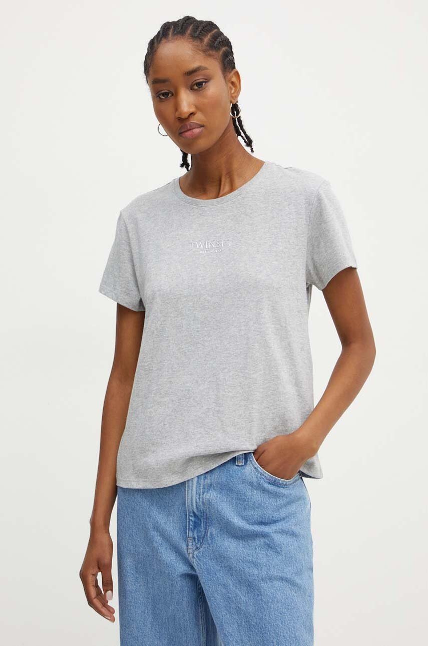 

Памучна тениска Twinset в сиво 242TP2321, Сив
