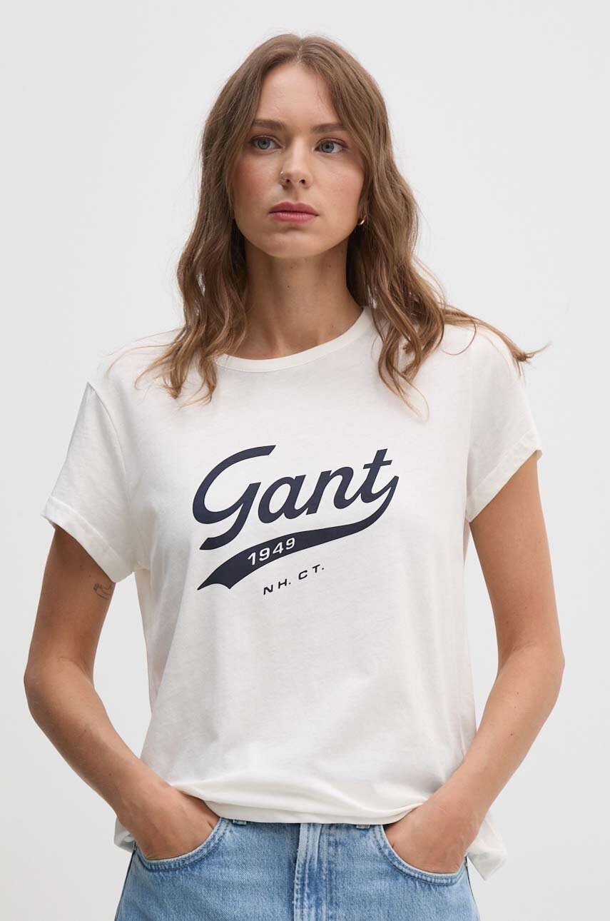 

Памучна тениска Gant в бежово 4200482, Бежов