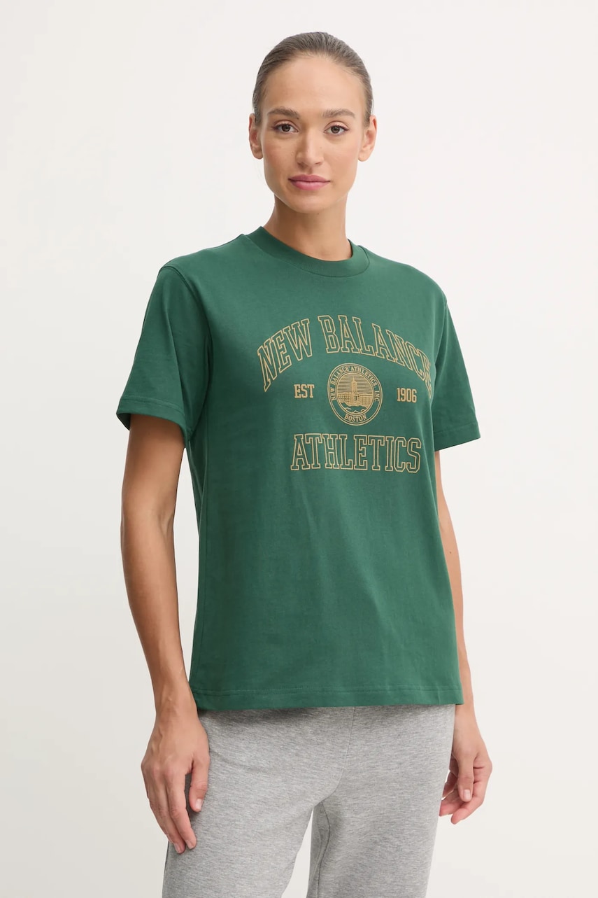 New Balance tricou din bumbac femei, culoarea verde, WT43548NWG New Balance tricou din bumbac femei, culoarea verde, WT43548NWG