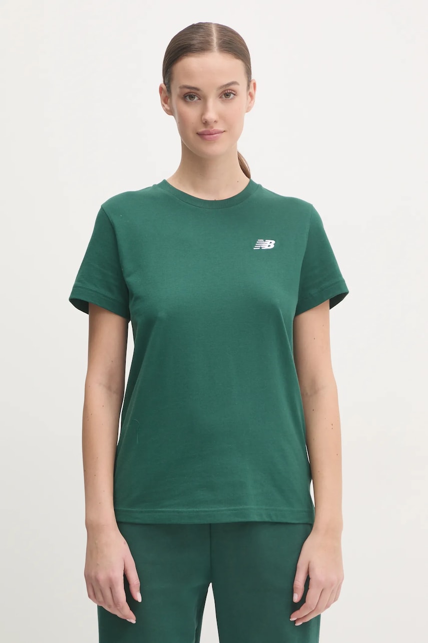 New Balance tricou din bumbac femei, culoarea verde, WT41509NWG New Balance tricou din bumbac femei, culoarea verde, WT41509NWG