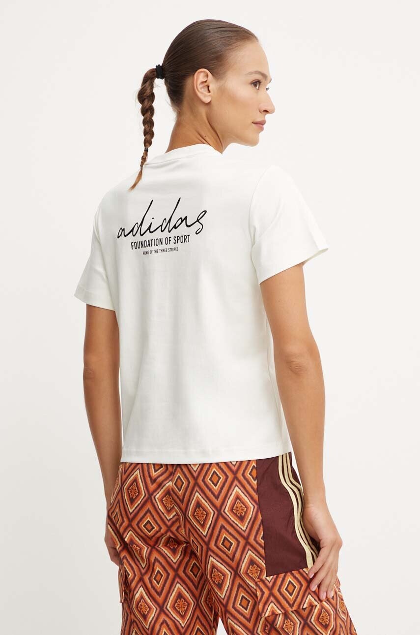 adidas tricou din bumbac Brand Love femei, culoarea bej, IX3763