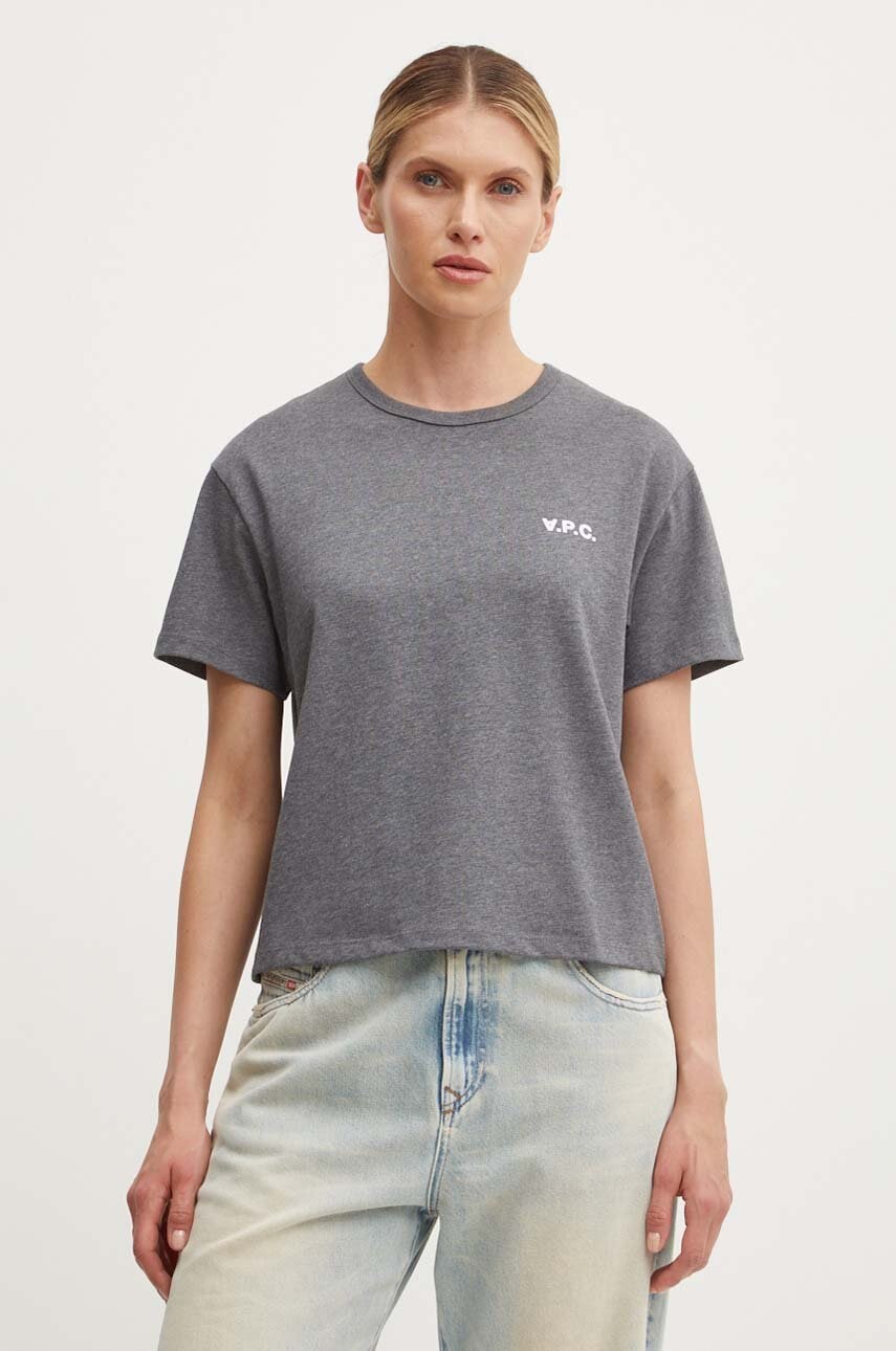 A.P.C. tricou din bumbac t-shirt boxy petit vpc femei, culoarea gri, COHBQ.F26390 A.P.C. tricou din bumbac t-shirt boxy petit vpc femei, culoarea gri, COHBQ.F26390