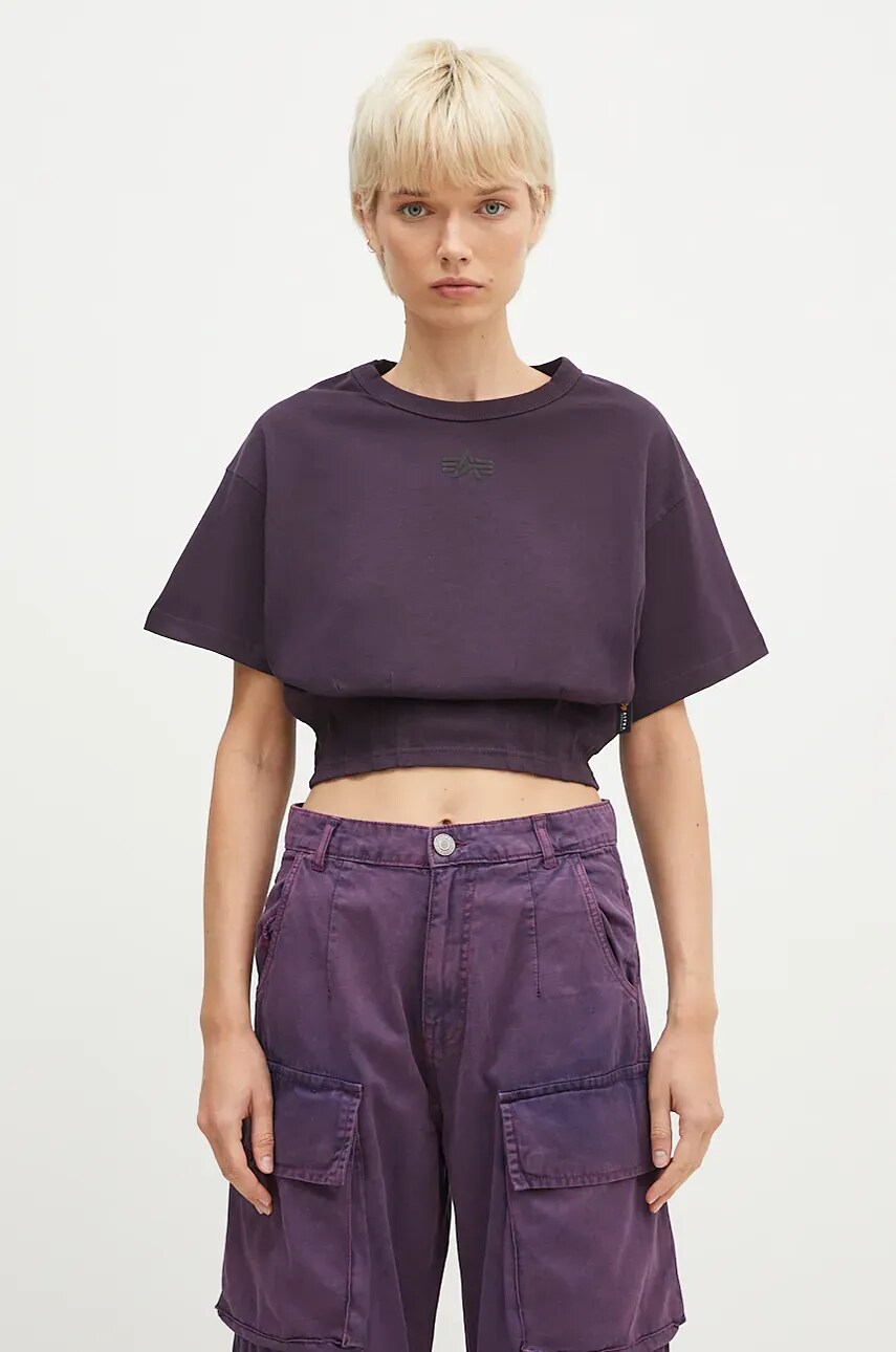 Levně Bavlněné tričko Alpha Industries Waisted fialová barva, 148070