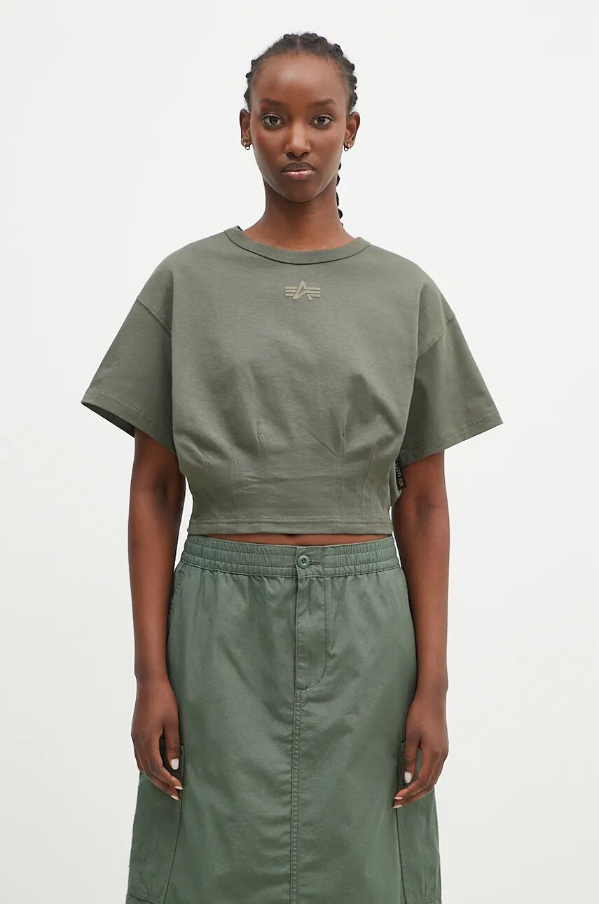 Alpha Industries tricou din bumbac Waisted femei, culoarea verde, 148070