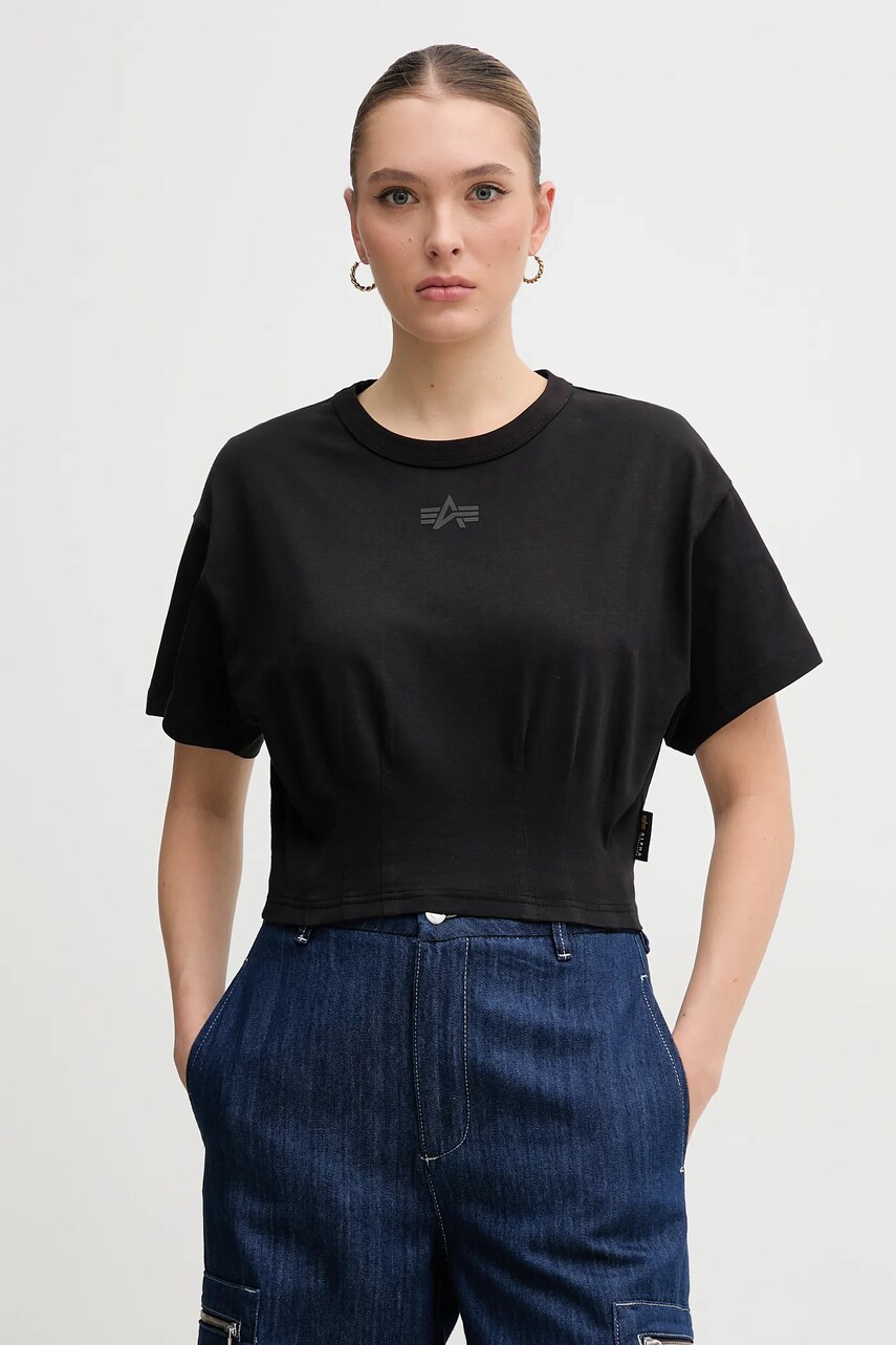 Alpha Industries tricou din bumbac Waisted femei, culoarea negru, 148070