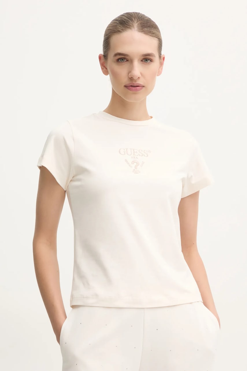 Levně Tričko Guess COLETTE béžová barva, V4YI21 KCDH1