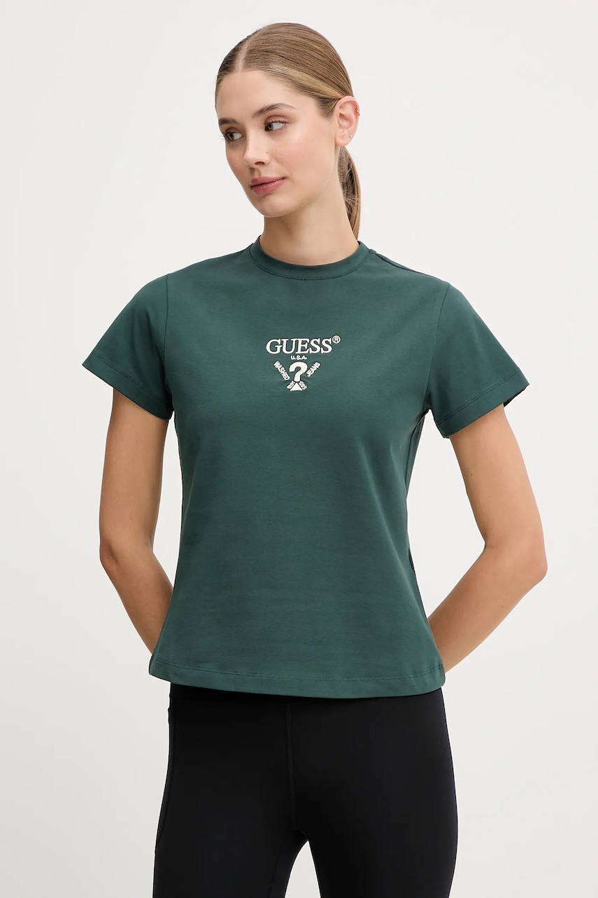 Levně Tričko Guess COLETTE dámské, zelená barva, V4YI21 KCDH1
