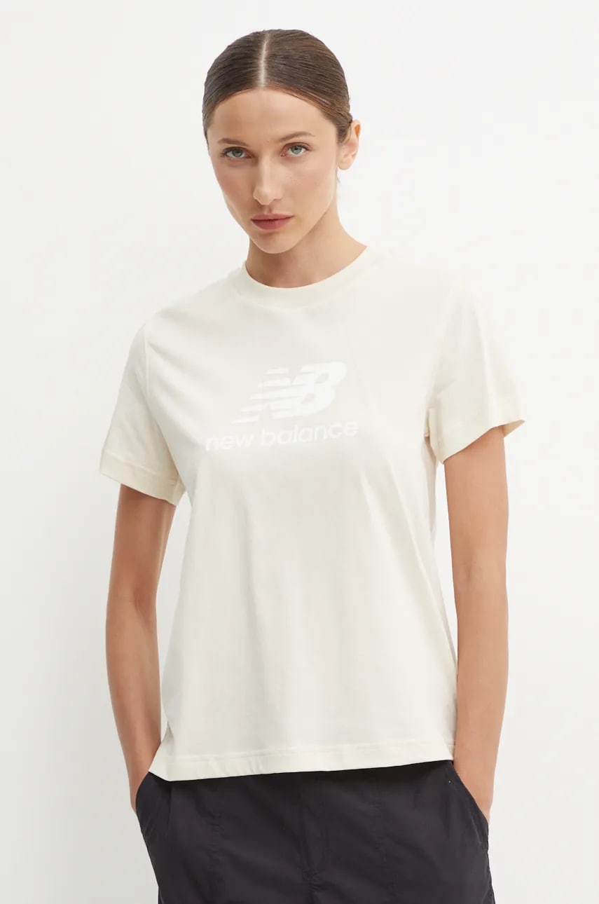 New Balance tricou din bumbac femei, culoarea bej, WT41502LIN