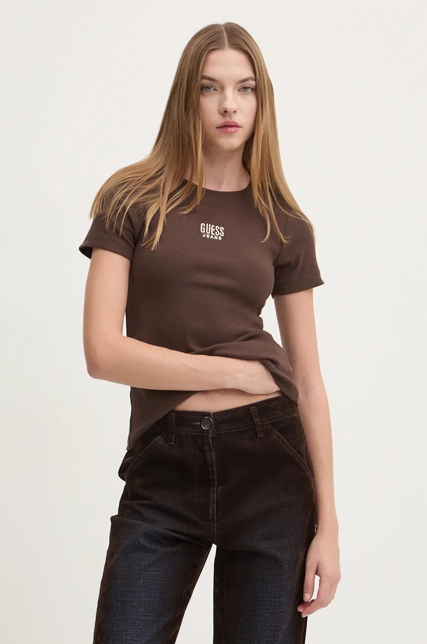 

Тениска Guess Jeans в кафяво W4BI58 KA0H1, Кафяв