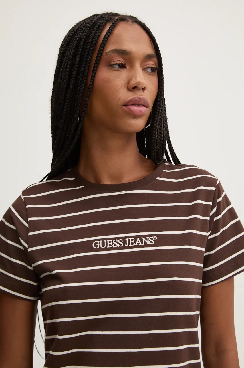 

Тениска Guess Jeans в кафяво W4BI53 KCIE1, Кафяв