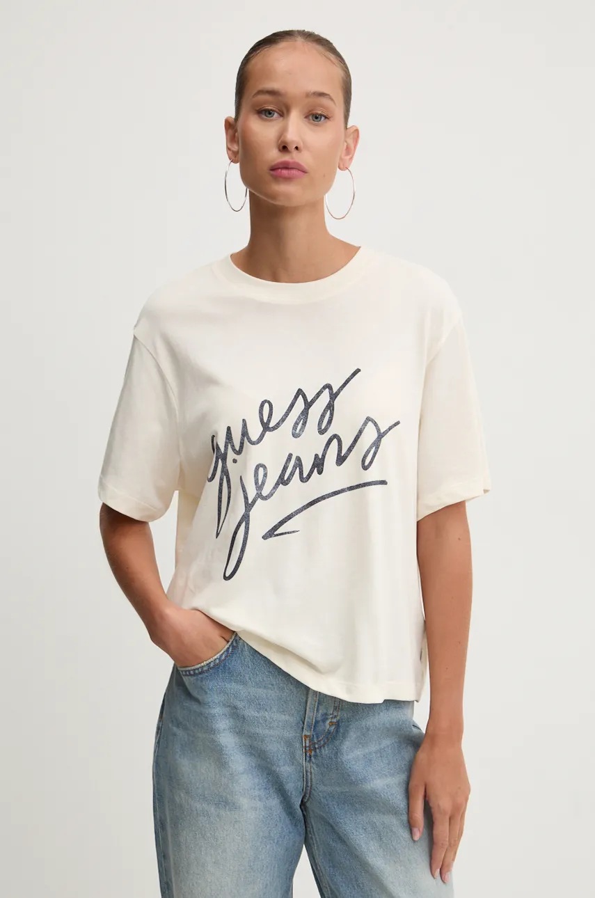 

Памучна тениска Guess Jeans в бежово W4BI54 K8HM0, Бежов