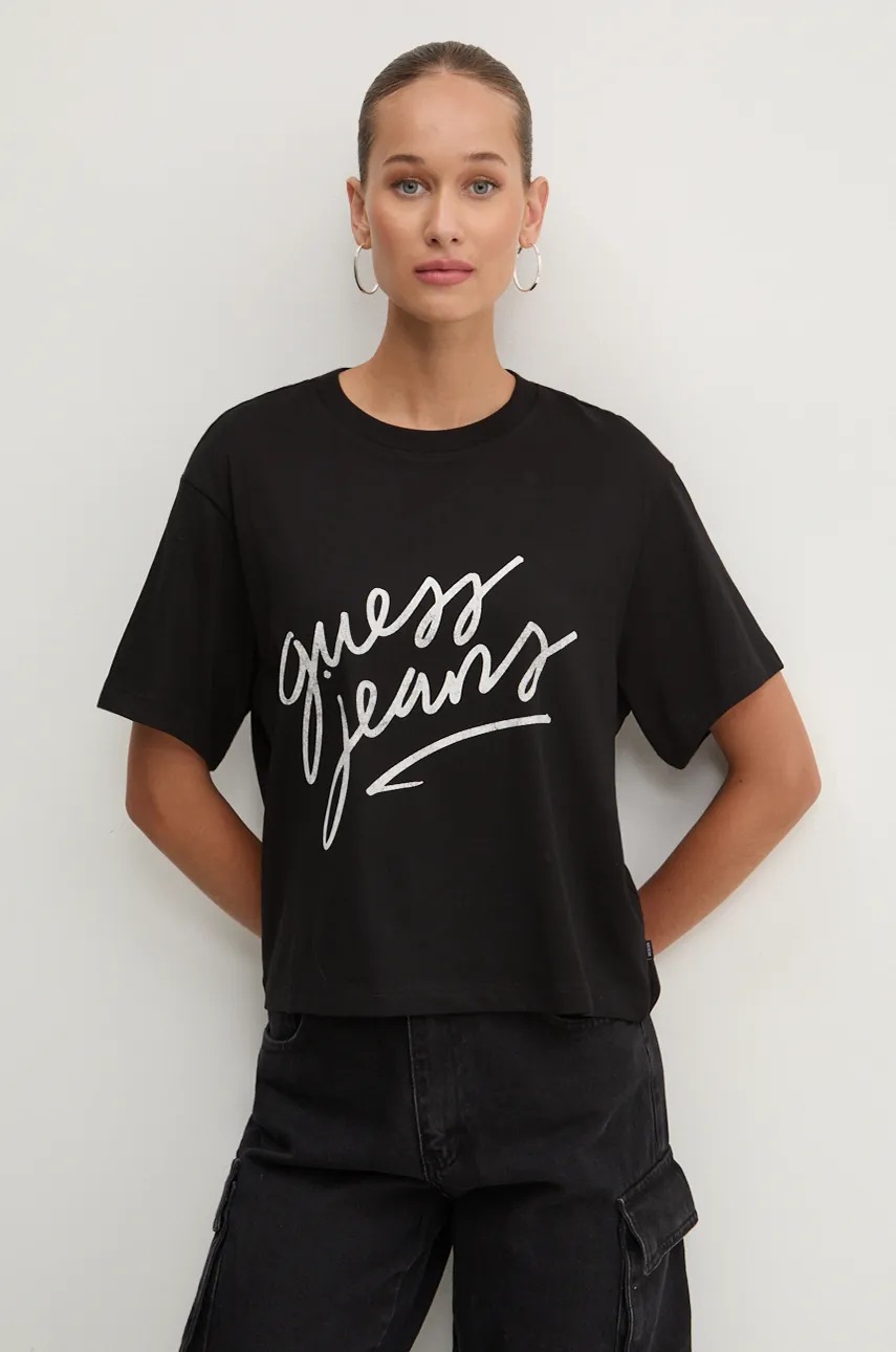

Памучна тениска Guess Jeans в черно W4BI54 K8HM0, Черен