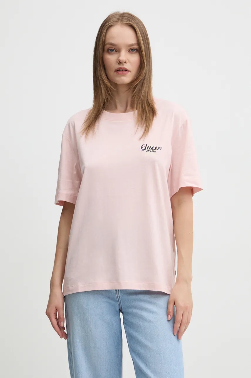 

Памучна тениска Guess Jeans в розово W4BI55 K8HM0, Розов