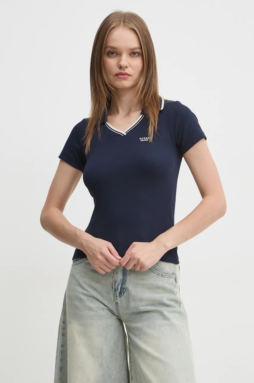 

Тениска с яка Guess Jeans в тъмносиньо W4BP45 KA0H1, Тъмносин