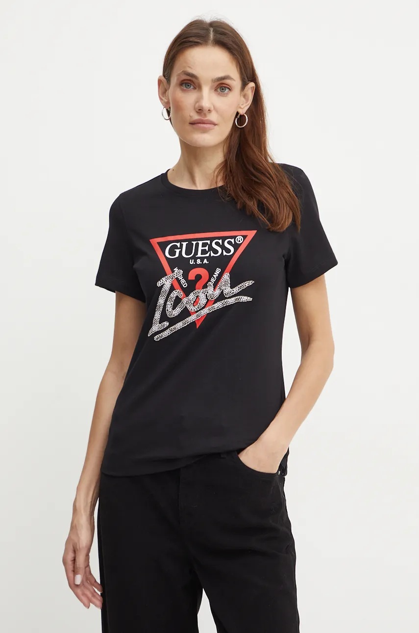 

Памучна тениска Guess в черно W4BI20 I3Z14, Черен