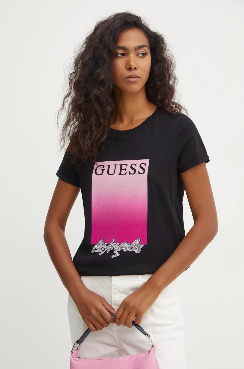 

Памучна тениска Guess в черно W4BI30 JA914, Черен