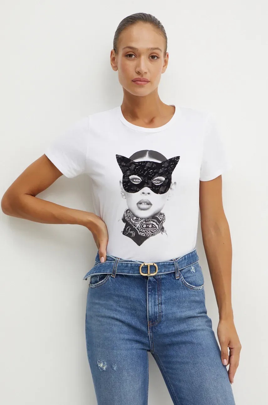 

Памучна тениска Guess в бяло W4BI37 K9RM1, Бял