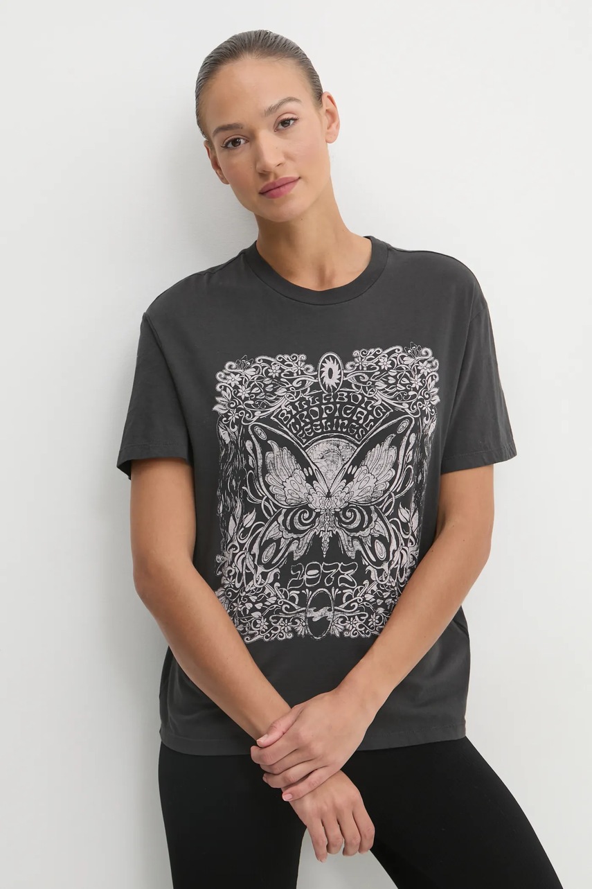 Billabong tricou din bumbac Tropical Feelings femei, culoarea gri, EBJZT00334