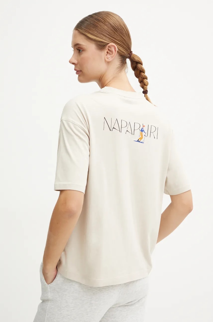 Napapijri tricou din bumbac S-Bise femei, culoarea bej, NP0A4HZFN901 Napapijri tricou din bumbac S-Bise femei, culoarea bej, NP0A4HZFN901