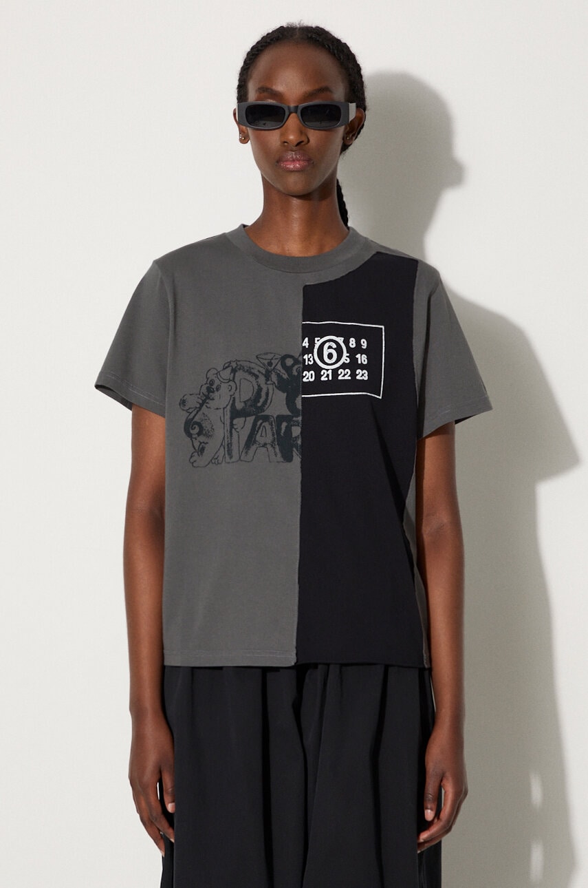 MM6 Maison Margiela tricou din bumbac femei, culoarea gri, S52GC0316.S24311 MM6 Maison Margiela tricou din bumbac femei, culoarea gri, S52GC0316.S24311