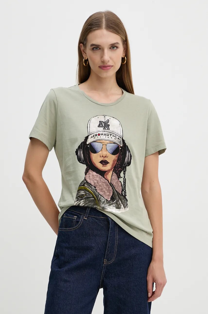 Aeronautica Militare tricou din bumbac femei, culoarea verde, TS2353DJ638