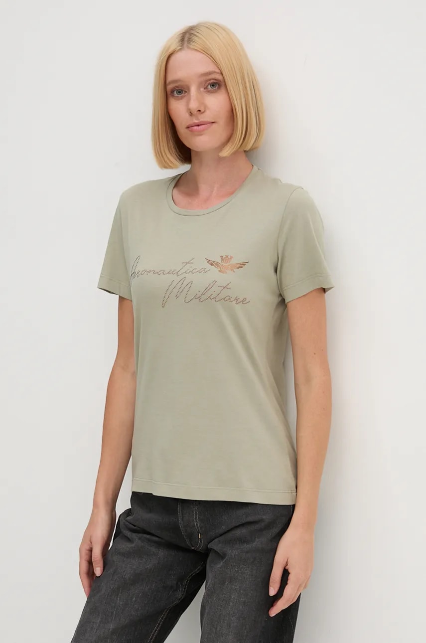Aeronautica Militare tricou din bumbac femei, culoarea verde, TS2354DJ638 Aeronautica Militare tricou din bumbac femei, culoarea verde, TS2354DJ638