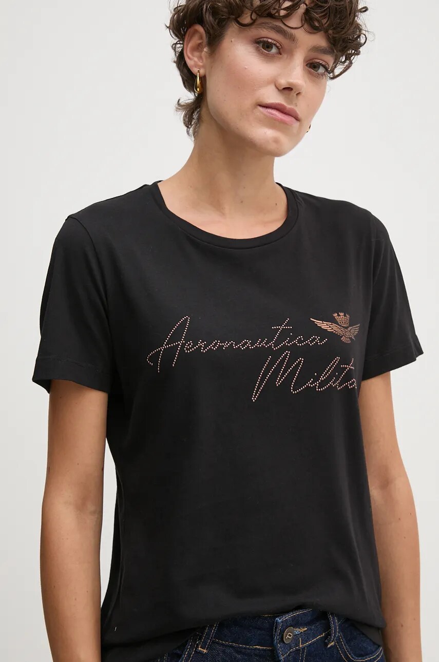 

Памучна тениска Aeronautica Militare в черно TS2354DJ638, Черен